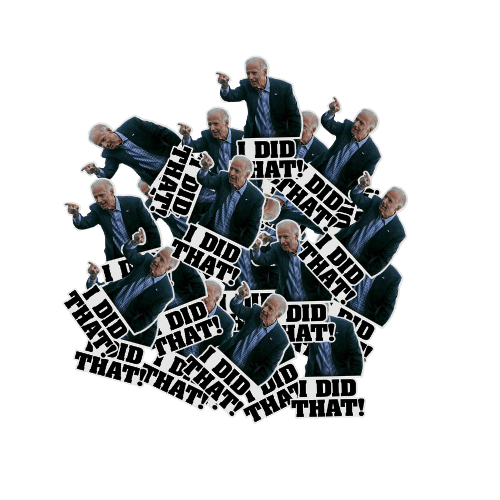 Pack of 100 Joe Biden 'I Did That' Stickers featuring an iconic pointing image, ideal for adding humor to everyday items.