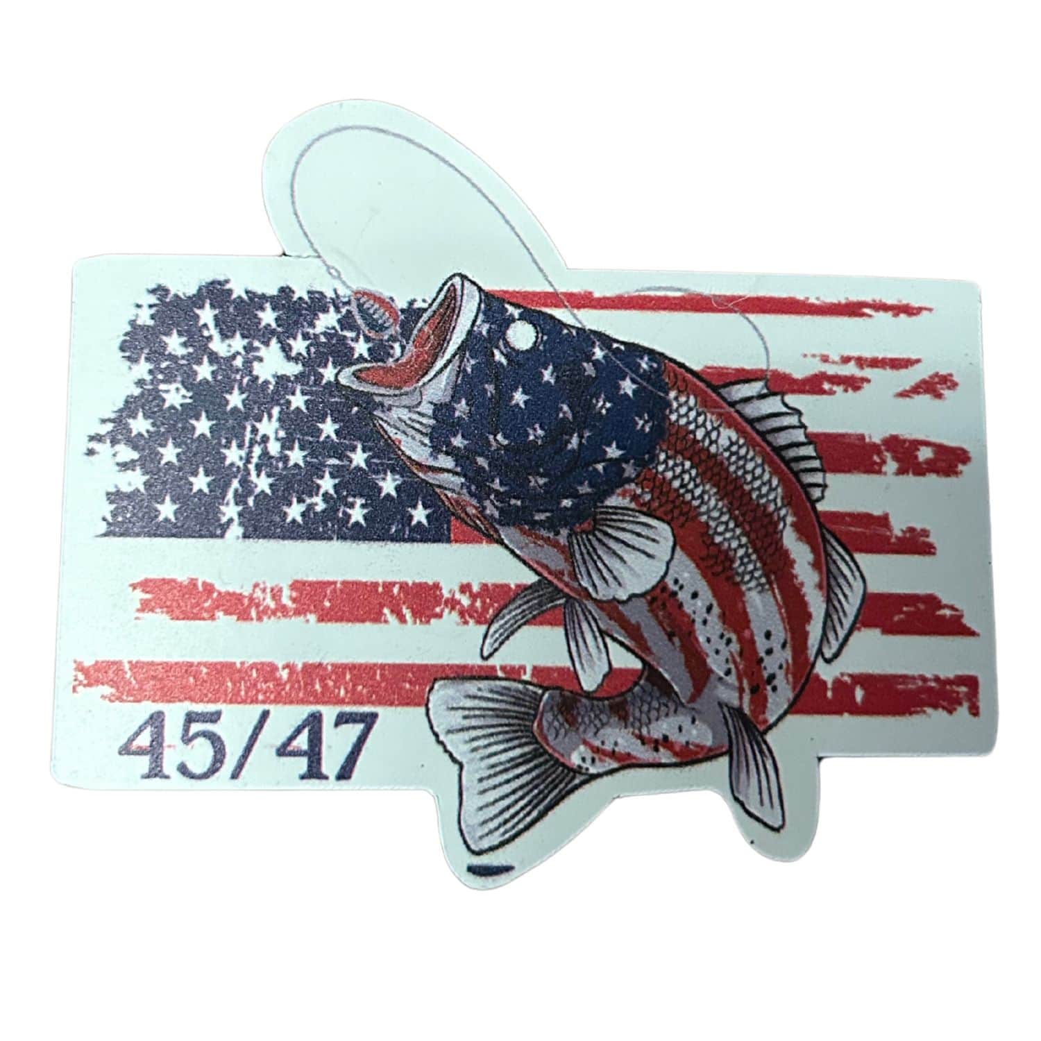 3x3 inch 45/47 Fishing Magnet showcasing the USA flag design displayed on a metal surface, ideal for patriotic fishing enthusiasts.