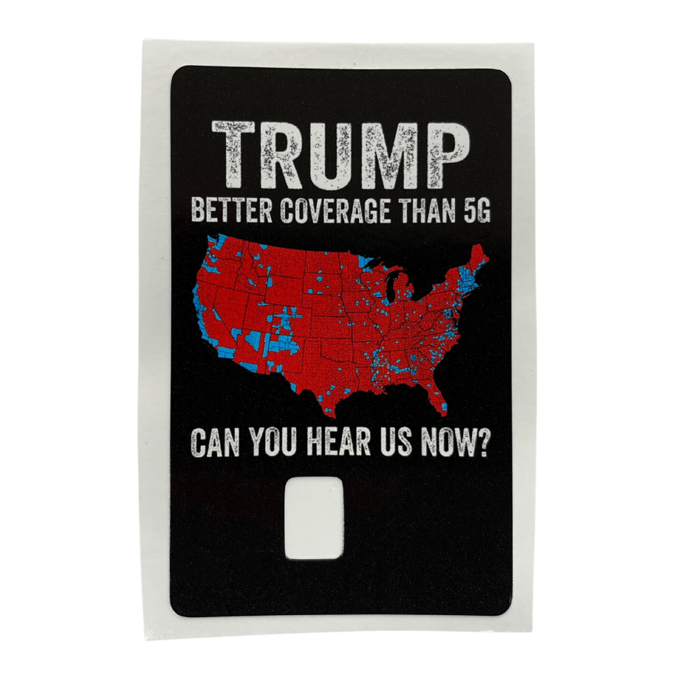 Better Coverage Than 5G Credit Card Cover with bold U.S. map design on a black background, protecting standard credit and debit cards.