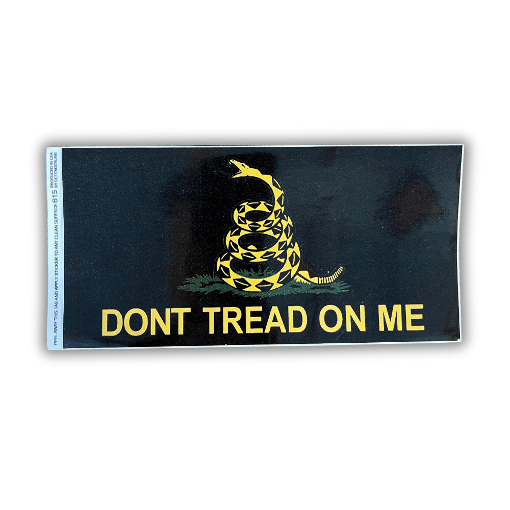 Black Gadsden Bumper Sticker displaying an iconic snake design on a vehicle bumper, showcasing patriotic pride in American independence.