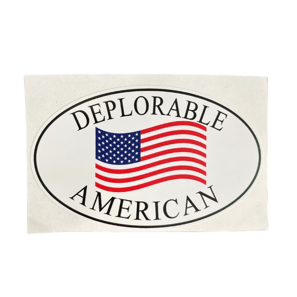 The Deplorable American Oval Sticker is a vibrant, weather-resistant vinyl sticker featuring bold patriotic themes that can transform any surface it's applied to.