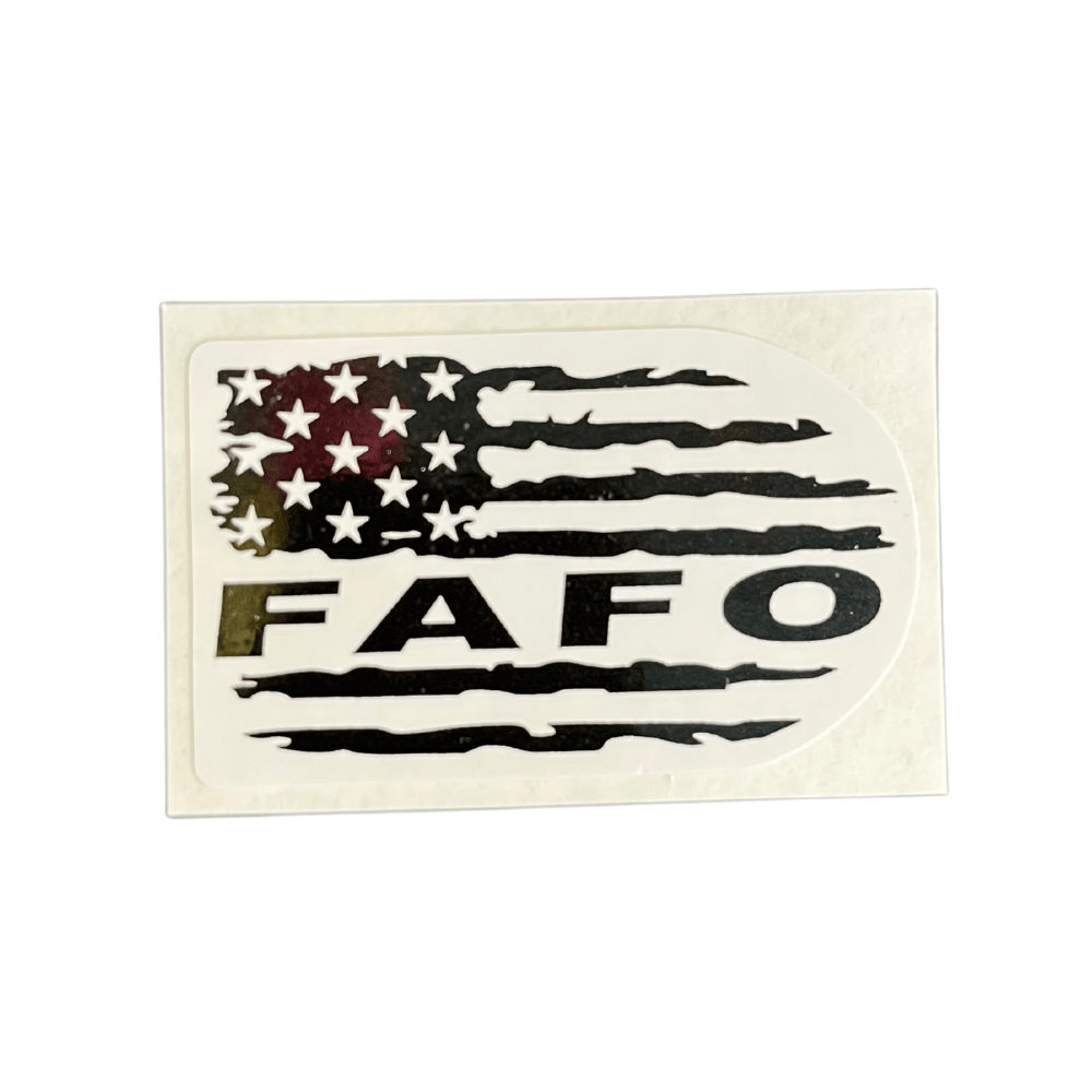 Distressed FAFO Sticker on a smooth surface, showcasing a bold, patriotic design, perfect for outdoor and everyday use.