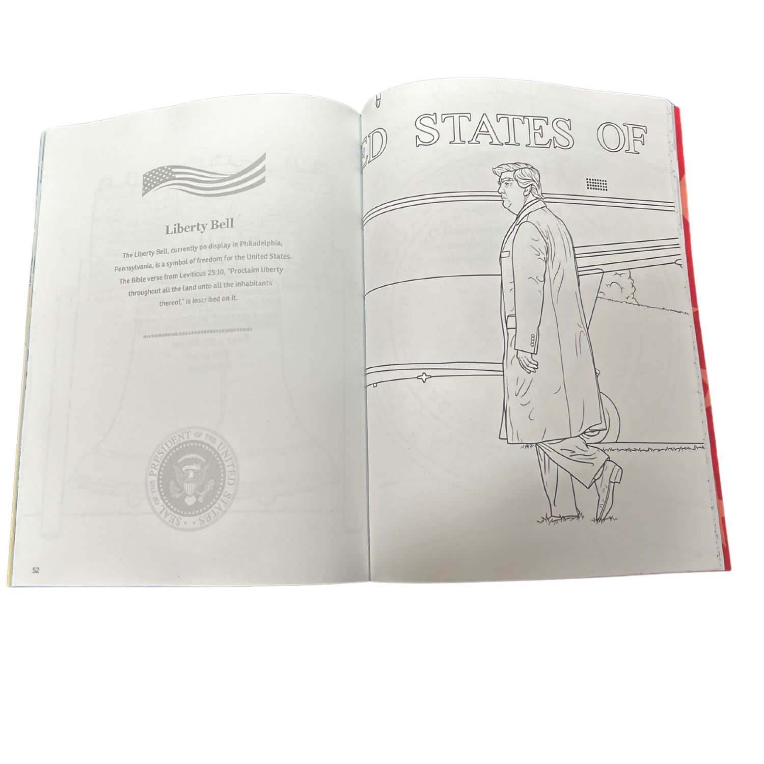 Donald Trump Coloring & Activity Book for Young Patriots featuring vibrant illustrations about U.S. history and politics, perfect for kids.