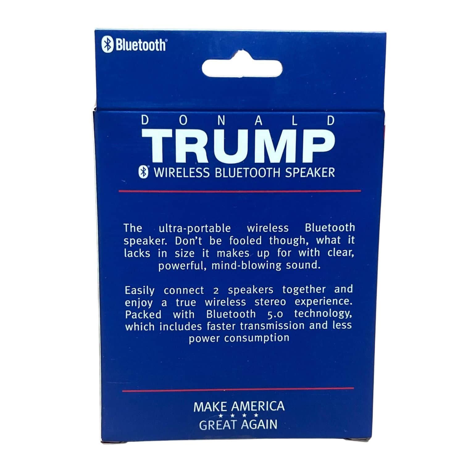 Donald Trump Wireless Bluetooth Speaker shaped like a cartoon Trump wearing a red MAGA hat, showcasing its fun design and compact size.