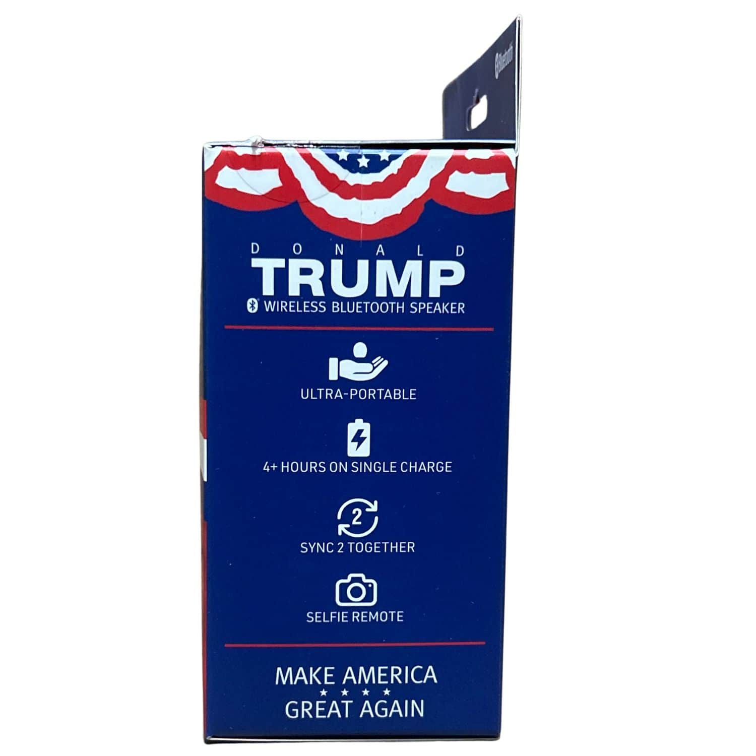 Donald Trump Wireless Bluetooth Speaker shaped like a cartoon Trump wearing a red MAGA hat, showcasing its fun design and compact size.