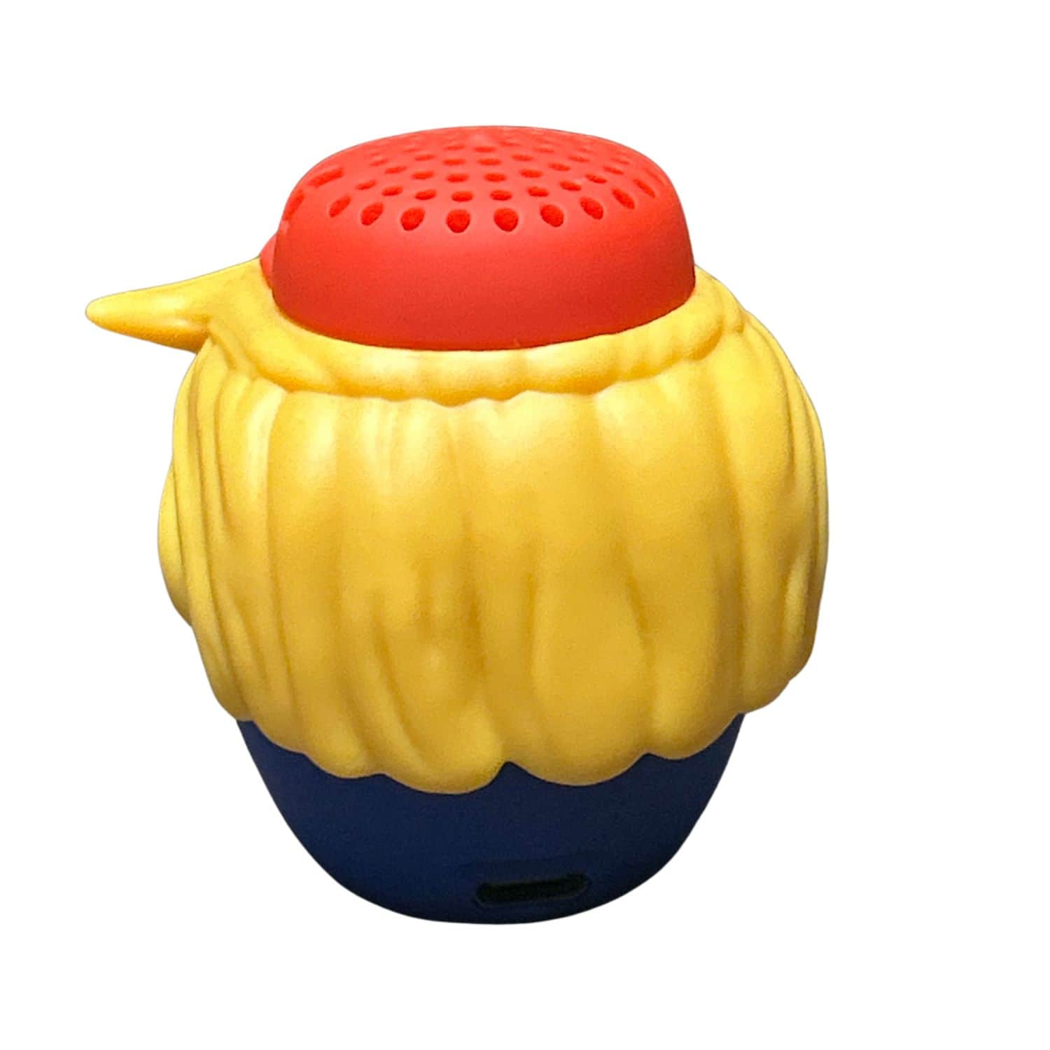 Donald Trump Wireless Bluetooth Speaker shaped like a cartoon Trump wearing a red MAGA hat, showcasing its fun design and compact size.