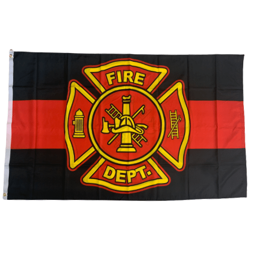 Fire Department Seal Double Sided 3x5 Flag displayed outdoors, featuring vibrant colors and durable construction, representing support for local firefighters.