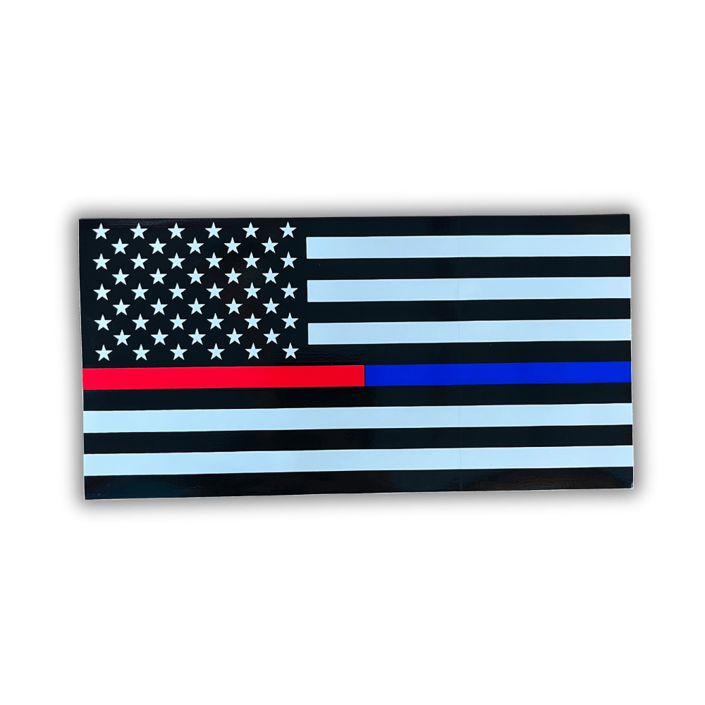 First Responders bumper sticker made of outdoor-grade vinyl featuring a bold patriotic design, displayed on a car bumper.