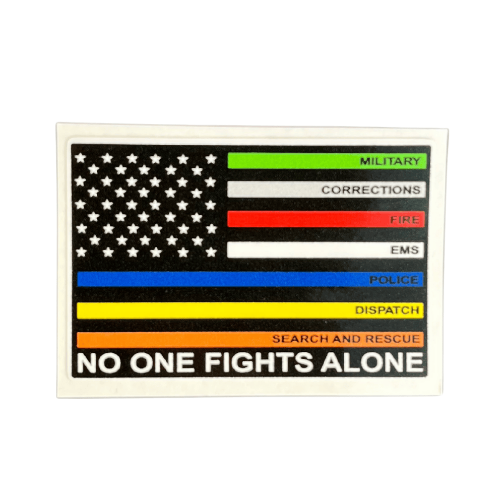 First Responders Sticker featuring bold patriotic designs made of durable, weather-resistant adhesive vinyl, displayed on a smooth surface.