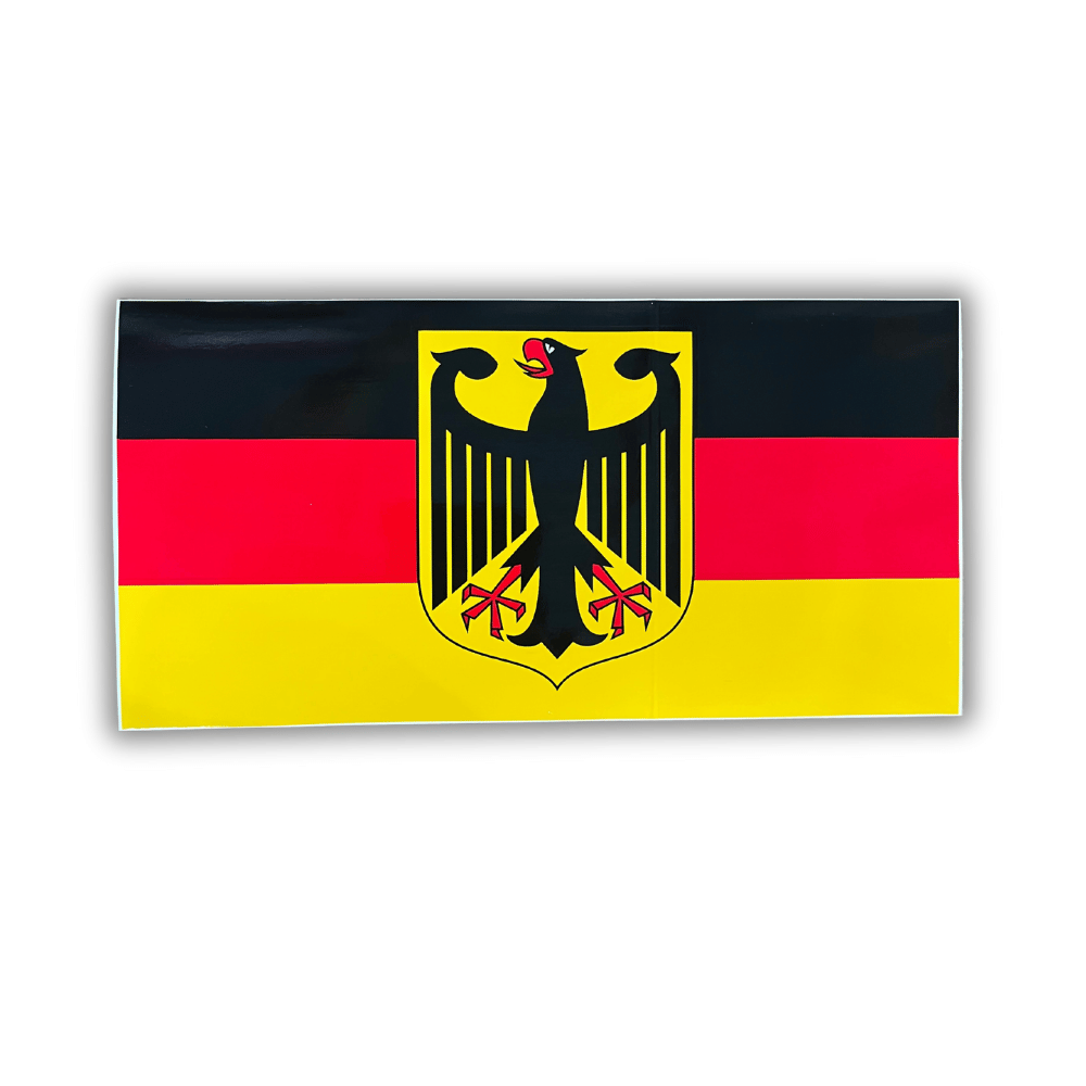 German Bundesadler Bumper Sticker featuring the emblem displayed on a vehicle bumper, showcasing durable, high-quality vinyl construction.