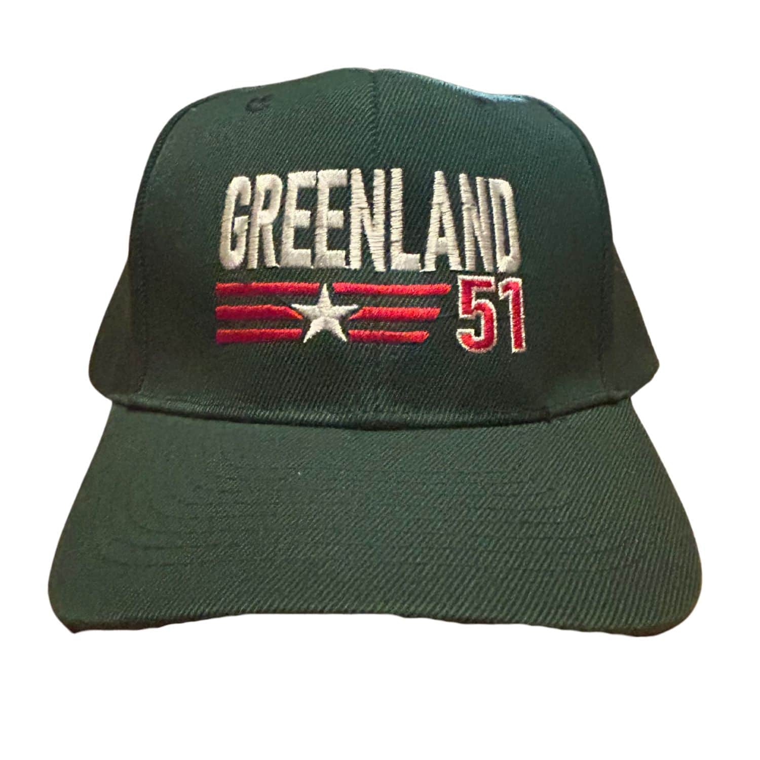 Greenland 51st State Hat featuring bold lettering on a rich green background, perfect for showcasing support for Trump's proposal in casual settings.