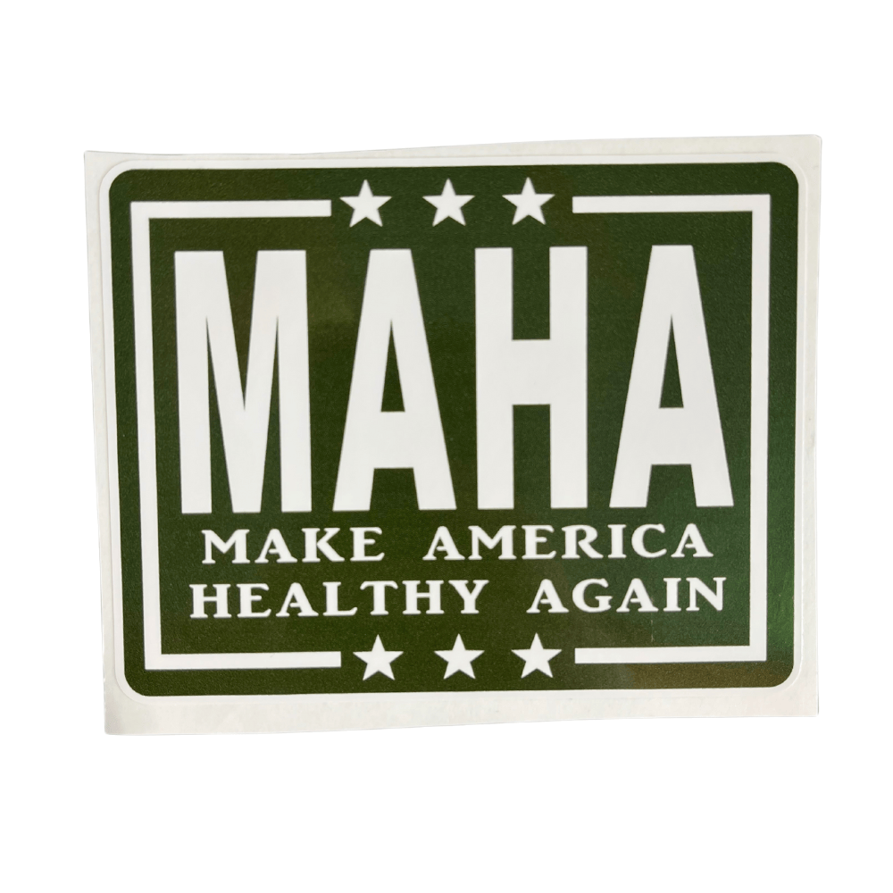 MAHA Kennedy Sticker featuring bold patriotic artwork displayed on a water bottle, showcasing its all-purpose adhesive vinyl design.