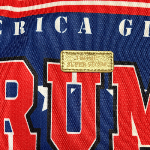 Make America Great Again Trump 2024 Tote Bag with bold red lettering and slogans displayed, designed for practical and stylish use.