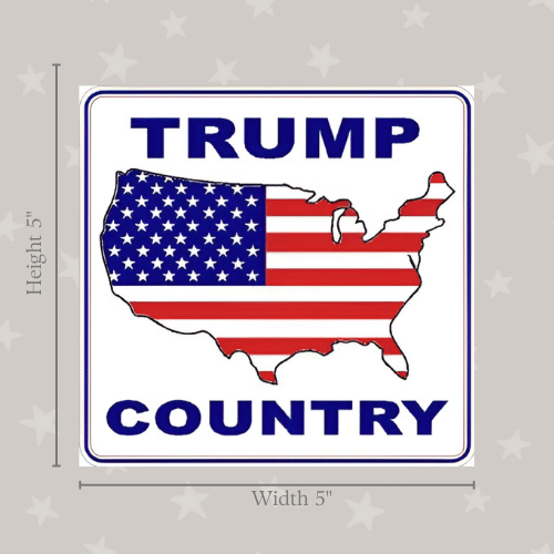 Patriotic Trump Country Medium Sticker on a laptop, showcasing vibrant colors and weather-resistant vinyl, perfect for expressing support.