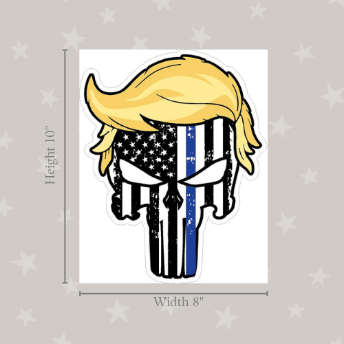 Thin Blue Line Trump Punisher super-sized vinyl sticker showcasing a Punisher design and thin blue line, emphasizing support for law enforcement.