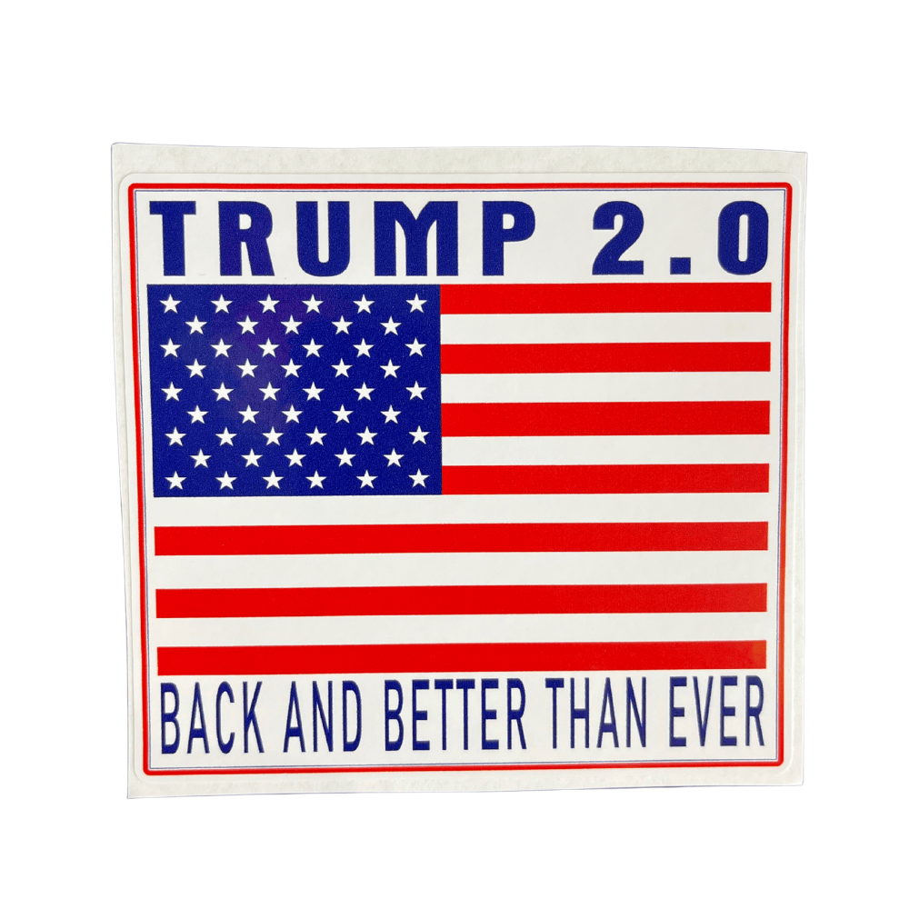 Trump 2.0 Back and Better Sticker with bold patriotic design applied on a laptop for stylish political expression.