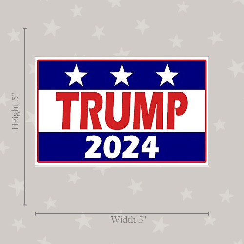 Trump 2024 medium sticker in blue and red displaying bold political message, suitable for application on various surfaces.