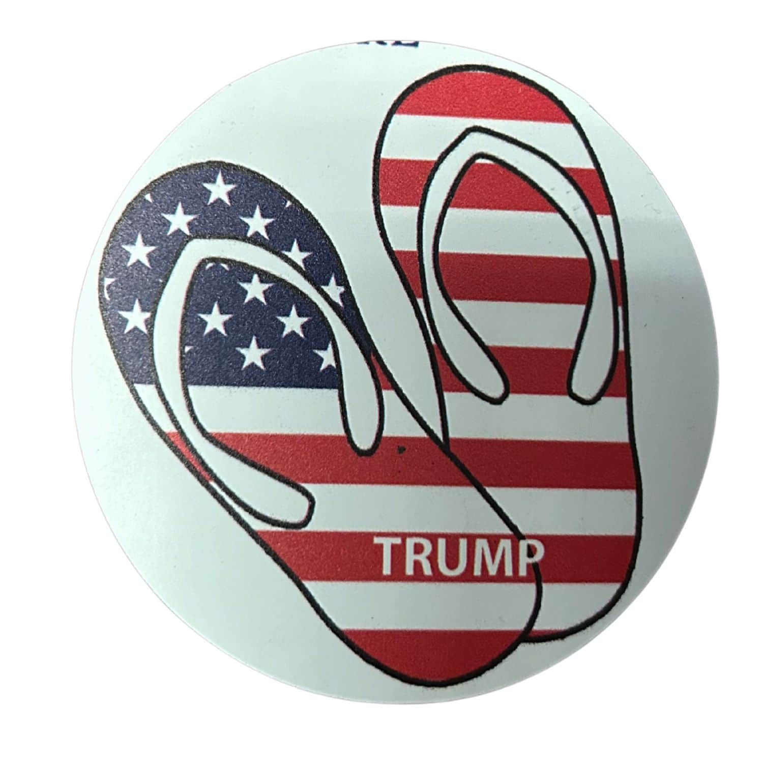 Trump Flipflops Magnet, 3x3 inches in size featuring vibrant flip-flops design celebrating Trump political support, displayed on a refrigerator.