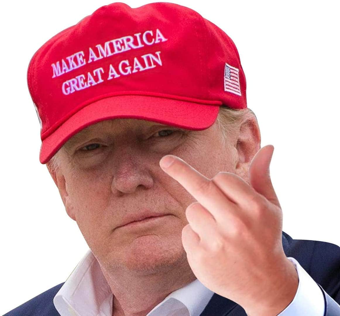 Humorous Trump Middle Finger Window Decal applied on a car window, showcasing a playful middle finger design in a clear, vibrant display.