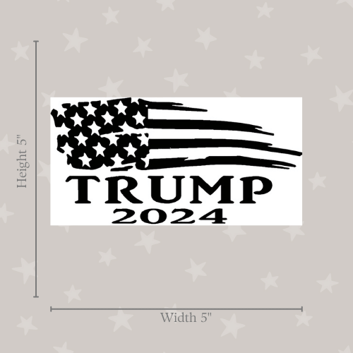 USA Flag Black & White Trump 2024 Medium Sticker applied on a laptop, featuring bold graphics and a durable finish.