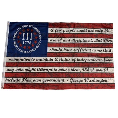 When Tyranny Becomes Law Rebellion Becomes Duty 3x5 flag featuring Betsy Ross design, displayed outdoors with vibrant colors and brass grommets.