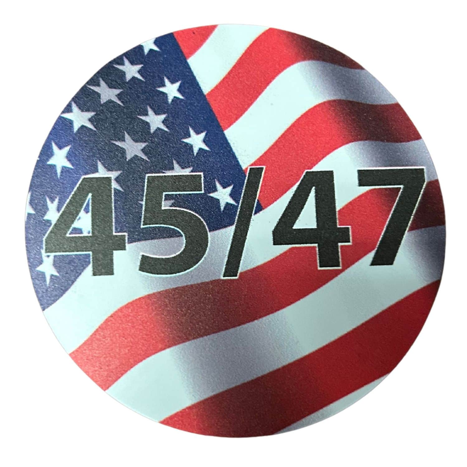Vibrant 45/47 Flag Circular Magnet measuring 3 inches in diameter, displaying iconic colors and design, perfect for showcasing patriotism.