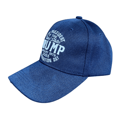 47th President Inauguration Day Navy Hat featuring cream embroidery on a navy background, perfect for patriotic events and everyday wear.
