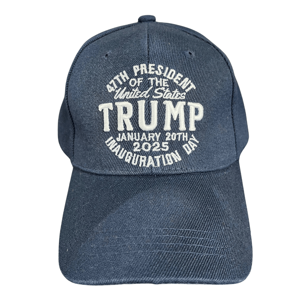47th President Inauguration Day Navy Hat featuring cream embroidery on a navy background, perfect for patriotic events and everyday wear.