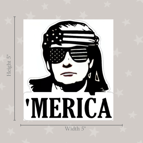 Bandana Trump 'Merica Black & White Medium Sticker displayed on a laptop against a bright background, emphasizing patriotic style.