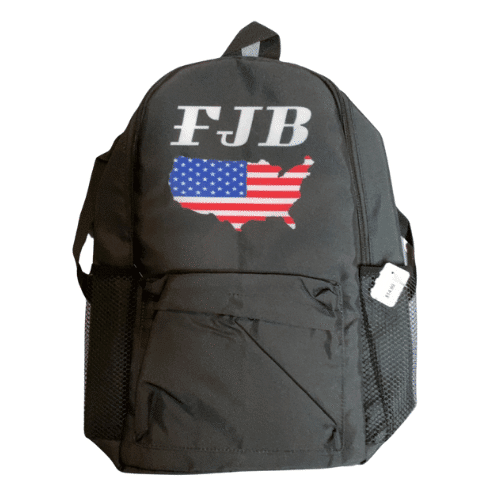 Black FJB Patriotic USA Outline Backpack featuring American flag design, ideal for daily use and outdoor adventures, displayed against a neutral backdrop.