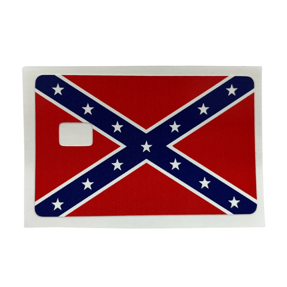 Confederate Flag Credit Card Cover featuring a red background, blue diagonal cross, and white stars, styled on a card.