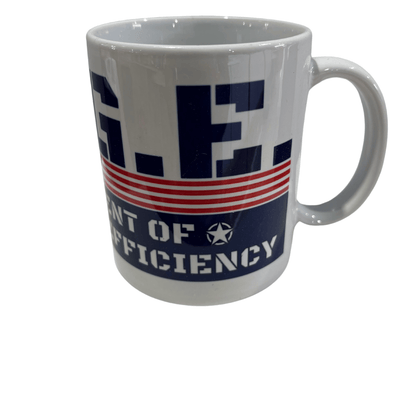 D.O.G.E. Acronym Mug with bold block lettering displaying 'Department of Government Efficiency' in red, white, and blue colors.