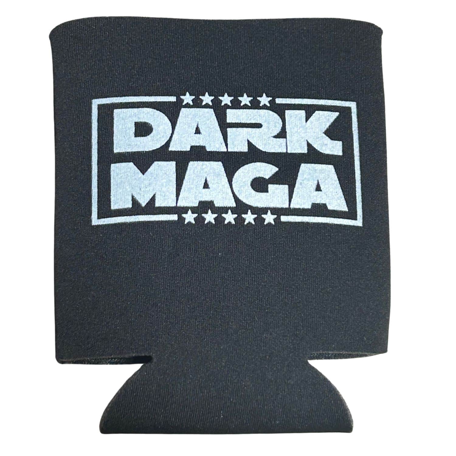 Dark MAGA Koozie in black featuring the Dark MAGA logo in grey, designed to hold standard-sized cans and showcase support for the movement.