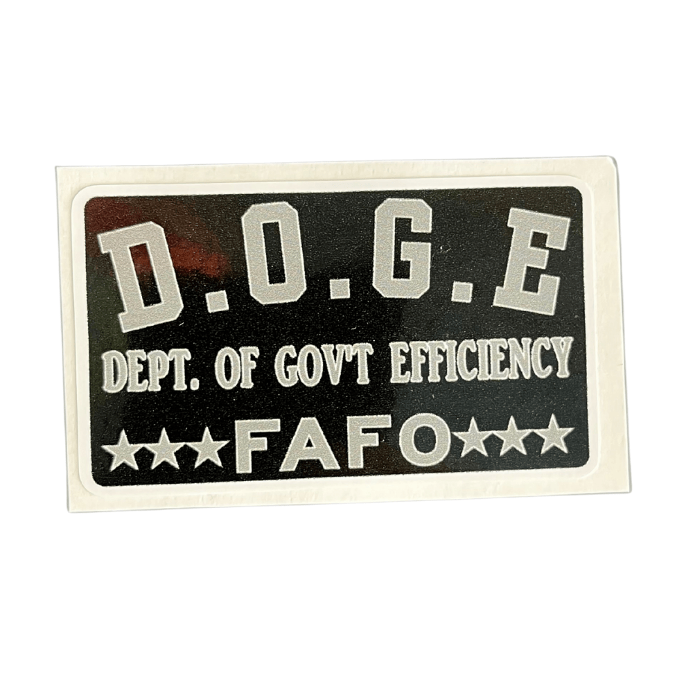 Doge FAFO sticker featuring bold American design displayed on a laptop, showcasing patriotism and political expression.