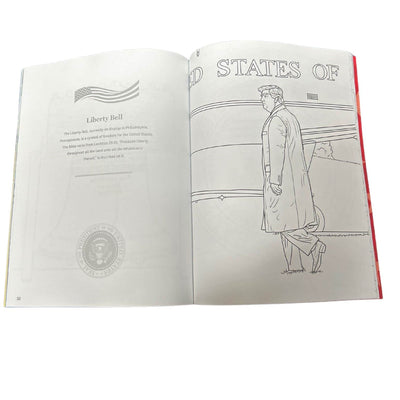 Donald Trump Coloring & Activity Book for Young Patriots featuring vibrant illustrations about U.S. history and politics, perfect for kids.