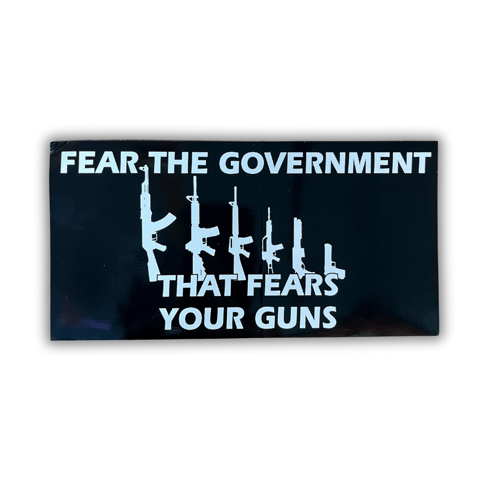 Fears Your Guns bumper sticker on a car bumper showcasing a vibrant design that expresses support for gun rights and American freedoms.