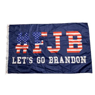 #FJB Let's Go Brandon 3x5 Flag in vibrant colors displayed outdoors, featuring the bold slogan against the backdrop of a sunny sky.