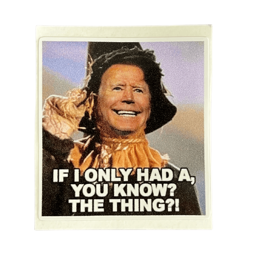 Joe Biden The Thing sticker in small and medium sizes, featuring bold patriotic design on a smooth background suitable for laptops and cars.