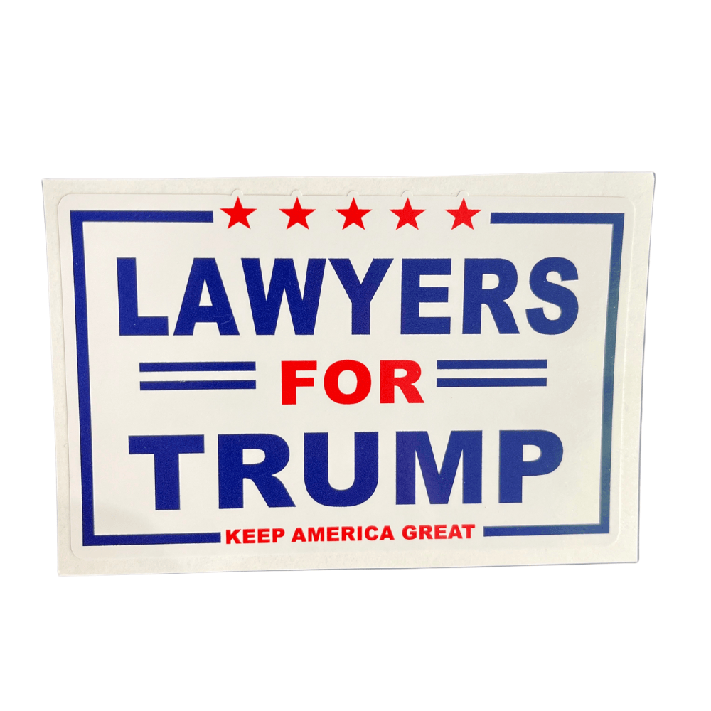 Lawyers For Trump sticker on a car bumper, featuring bold American colors and political design, showcasing support for Trump.