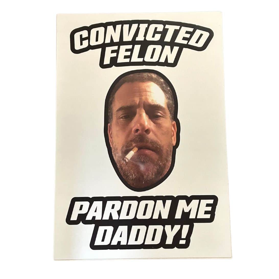 Pardon Me Daddy Hunter Biden poster featuring a vibrant image of Hunter Biden with the playful phrase captured in bold letters.