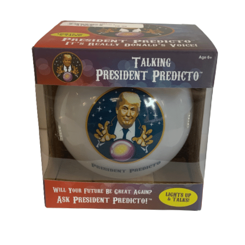 President Predicto Trump Magic 8 Ball displaying humorous Trump-themed responses, perfect for parties and political discussions.