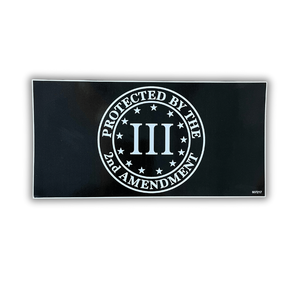 Protect By The 2nd Bumper Sticker displayed on a vehicle bumper, featuring bold typography and vibrant colors celebrating the Second Amendment.
