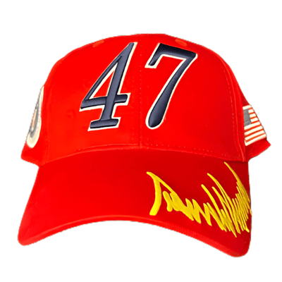 Red Presidential Seal Trump 47 Embroidered Hat featuring 'Make America Great Again' slogan, perfectly structured for style and comfort.