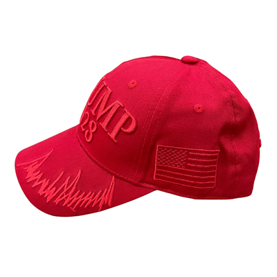 Red Trump 2028 Signature Hat featuring bold embroidery and Donald J. Trump's signature, perfect for rallies and casual occasions.