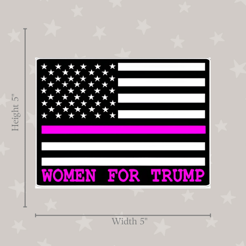 Thin Pink Line USA Flag Women For Trump Medium Sticker placed on a water bottle, showcasing vibrant colors and bold design for political support.