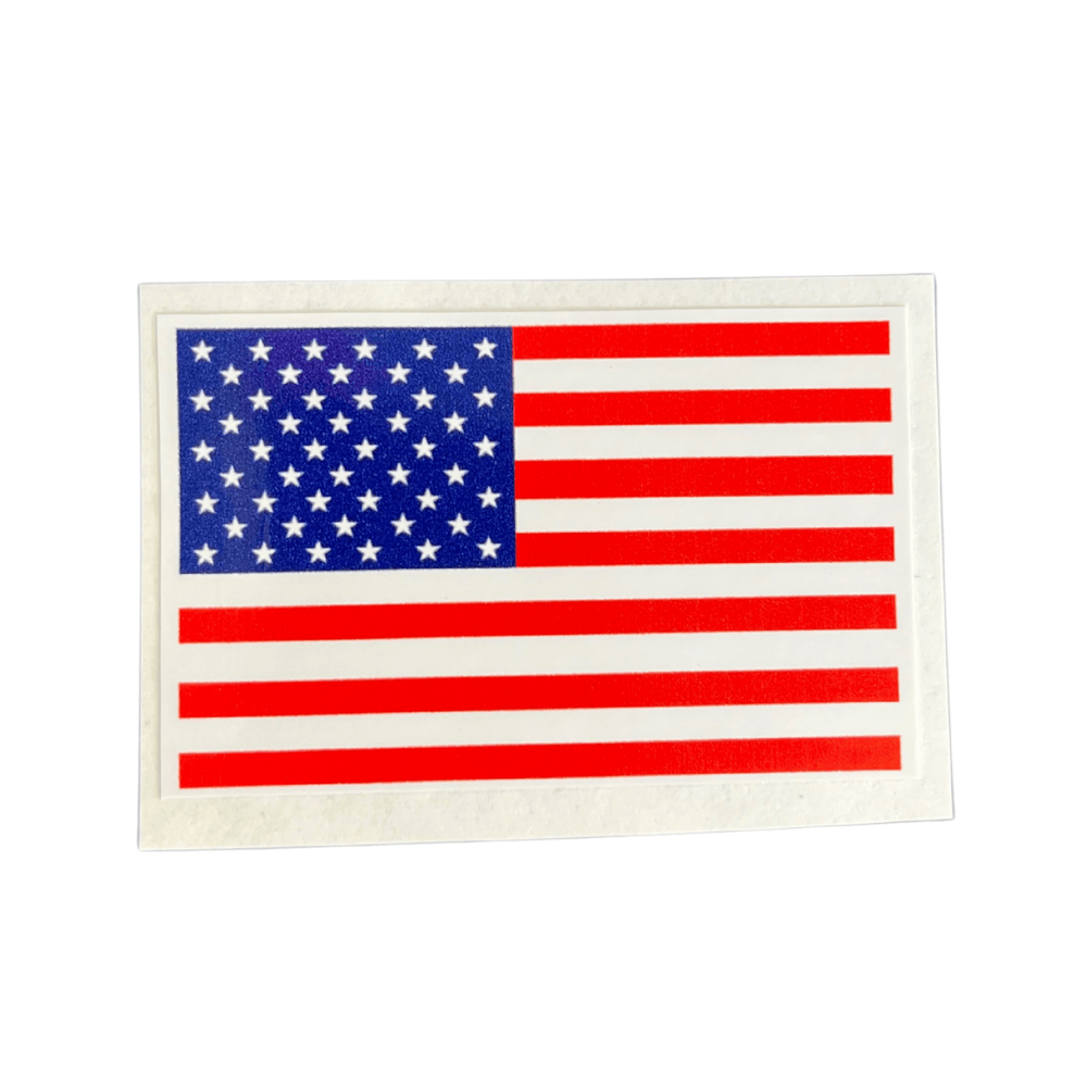 Traditional American Flag Sticker featuring vibrant colors and bold design, ideal for personalizing items like cars, laptops, and coolers.