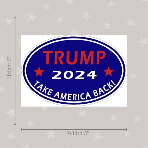 Visualize the Trump 2024 Take Back America Medium Sticker, a high-quality vinyl piece featuring bold text and design, ideal for cars, laptops, and water bottles.