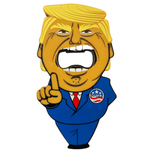 Trump Big Mouth Magnetic Bottle Opener shaped like Donald Trump mid-speech, featuring vibrant colors and oversized design, perfect for patriotic parties.