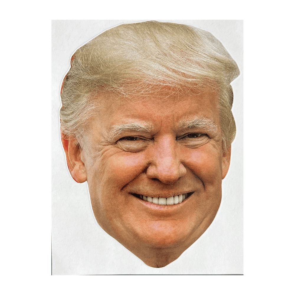 Trump Face Portrait Sticker featuring a bold design, made of durable weather-resistant vinyl, suitable for cars, laptops, and more.