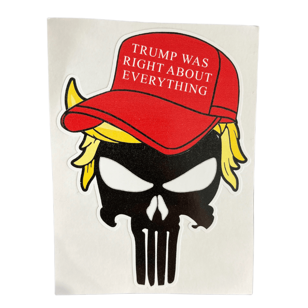 Trump Was Right Punisher Sticker made of weather-resistant vinyl with bold graphics; ideal for personalizing cars and laptops.